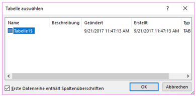 Tabelle auswählen