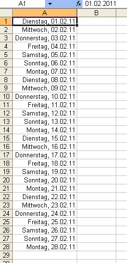 Der Kalender für den Monat Februar 2011 Der Kalender für den Monat Februar 2011