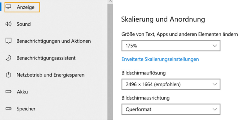 Skalierung und Anordnung