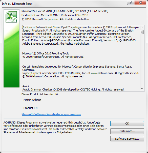Das sind die Versionsinformationen in Excel 2010 Das sind die Versionsinformationen in Excel 2010