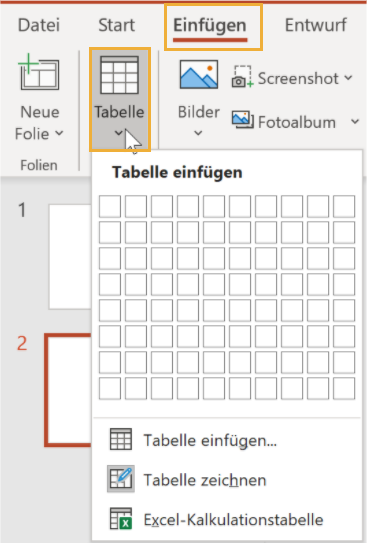 Wie erstellt man in PowerPoint eine Tabelle?