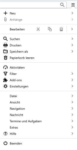Thunderbird Anwendungsmenü
