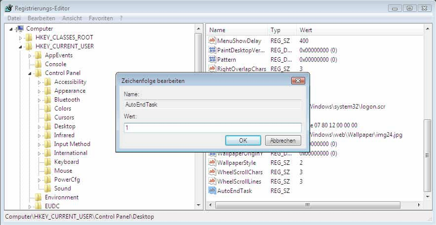 Registry - Prozesse beim Herunterfahren deaktivieren ...