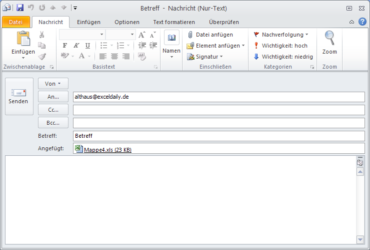 Schritt: Excel-Tabelle an die E-Mail anhängen