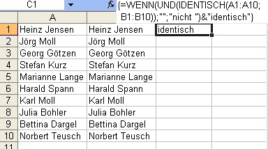 Daten In Zwei Spalten Einer Excel-Tabelle Vergleichen